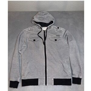 Ezekiel Mens Full Zip Hoodie Grey Herringbone Military Style Jacket Medium